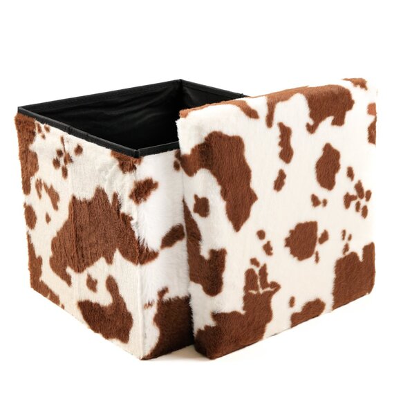 Go-Poufs Knock-Down Medium Cube Faux Cowhide Storage Ottoman | 15"x15"x15" - Picture 2 of 6